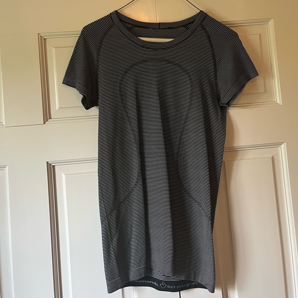 Lululemon Athletica Black Striped Short Sleeve Tee